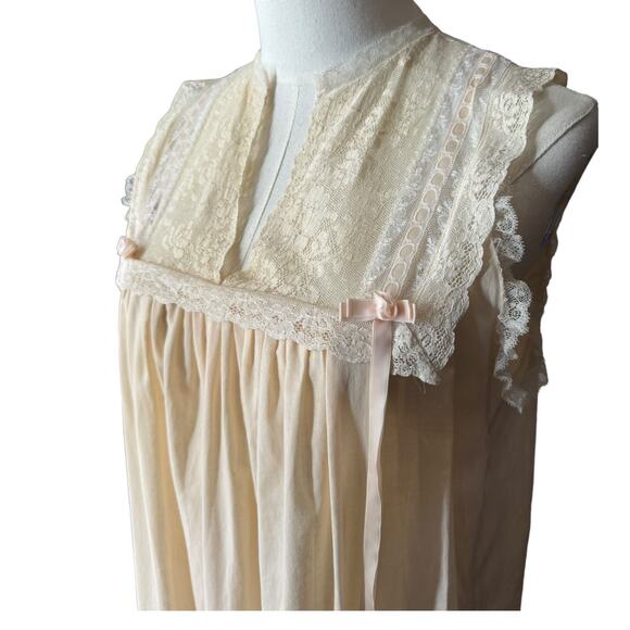 Vintage 50's Christian Dior cream & pink lace long nightgown size small - Picture 11 of 16